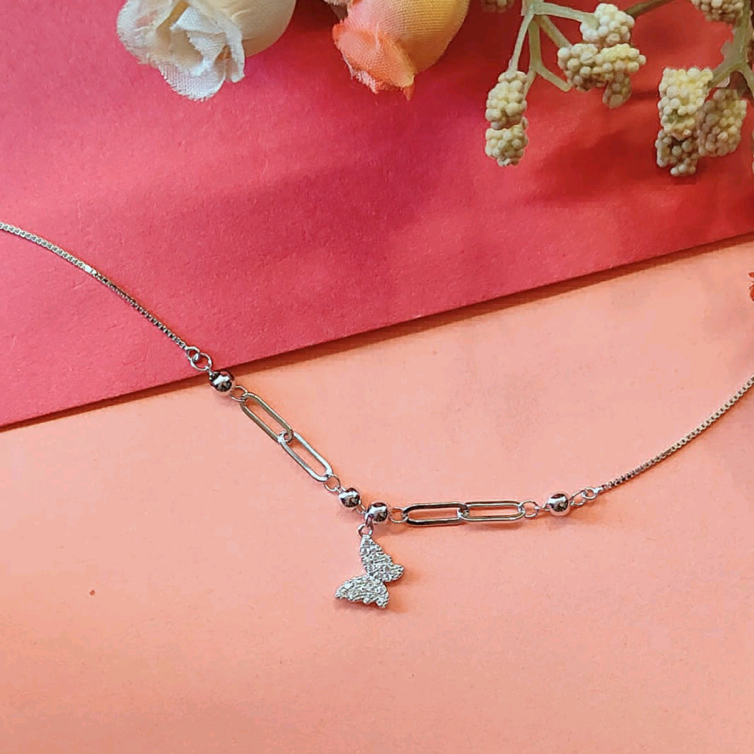 Butterfly Charm With Silver Beads Bracelet 